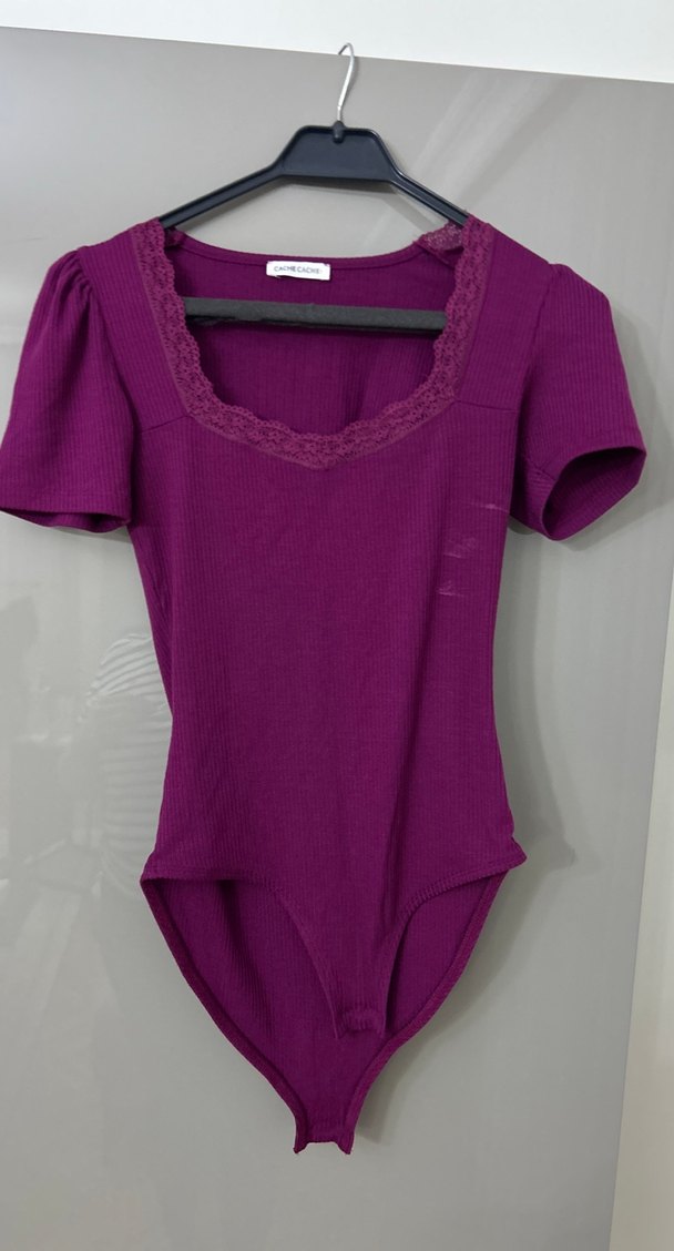 Dantelli V Yaka Mor  vıntage Kadın Bluz - Görsel 2