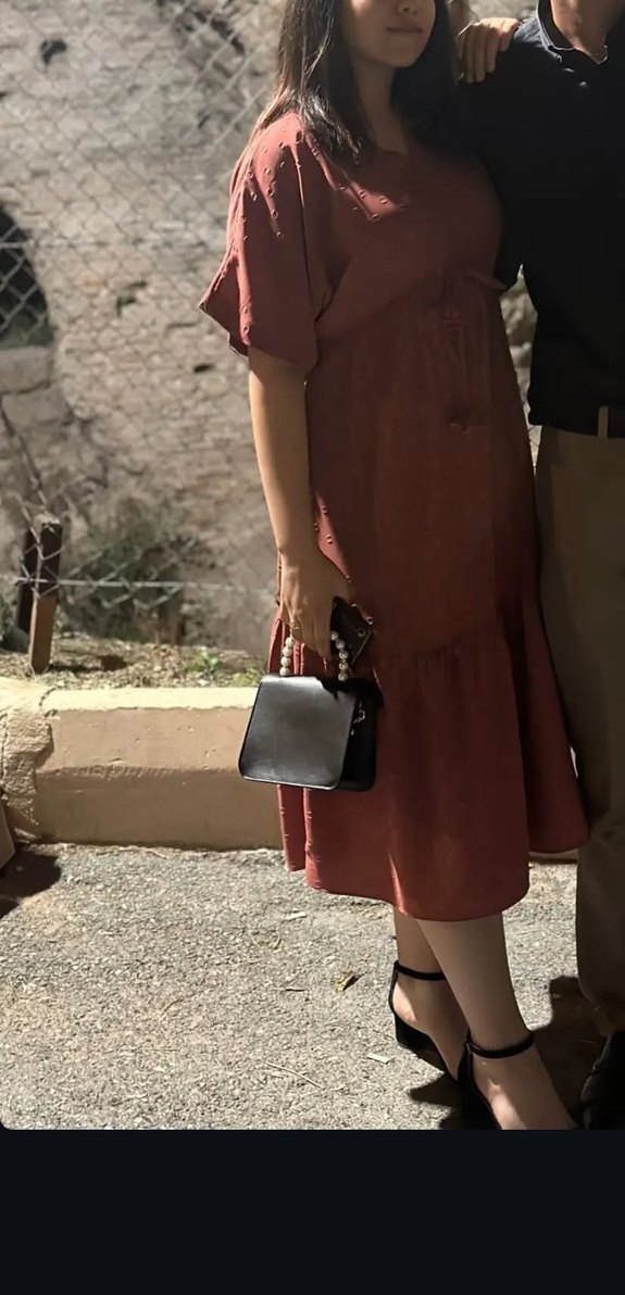 Pembe V Yaka Salaş Midi Elbise - Görsel 2