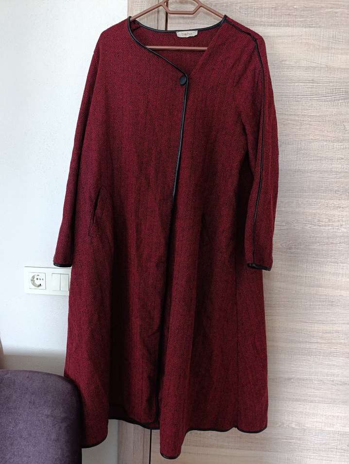 Bordo Uzun  Yün Kaban - Görsel 2