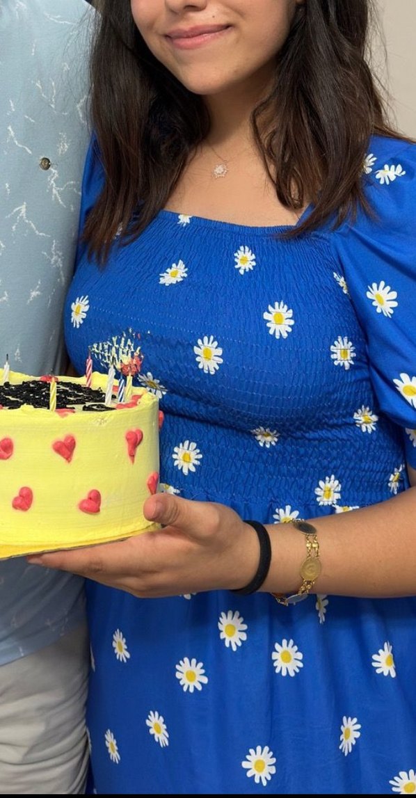 Mavi papatyalı balon kol elbise - Görsel 2