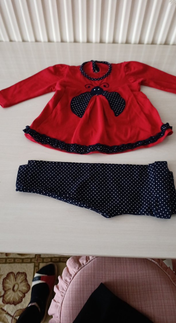 Kız Bebek Puantiyeli Fırfırlı Uzun Kollu Takım - Görsel 2