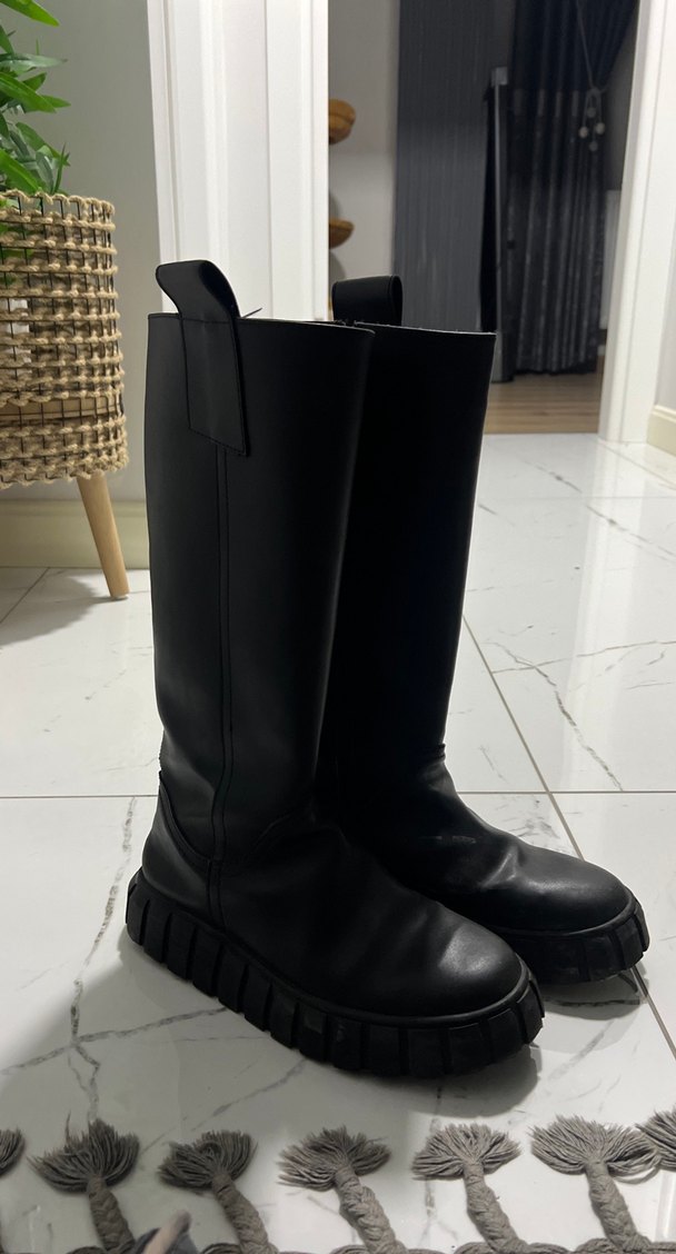 Kadın Siyah Deri Dizüstü Platform Botlar - Görsel 2