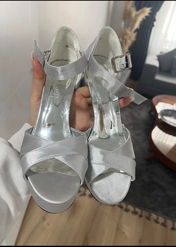 Gri Platform Topuklu Kadın Abiye Ayakkabı - Görsel 2