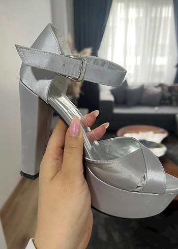 Gri Platform Topuklu Kadın Abiye Ayakkabı - Görsel 3