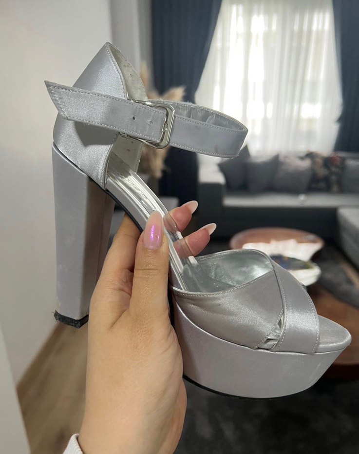 Gri Platform Topuklu Kadın Abiye Ayakkabı - Görsel 3