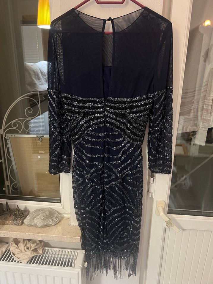 Uzun Siyah Boncuk İşlemeli Kadın Abiye Elbise - Görsel 3