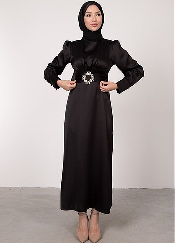 Tesettür abiye,siyah saten abiye - Görsel 2