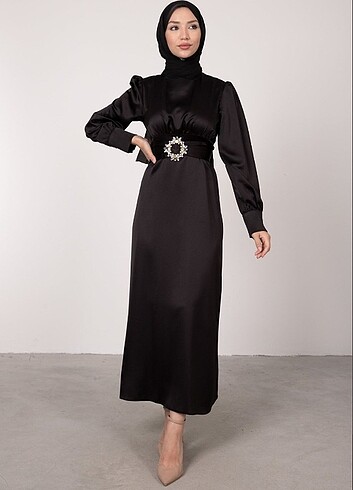 Tesettür abiye,siyah saten abiye - Görsel 3