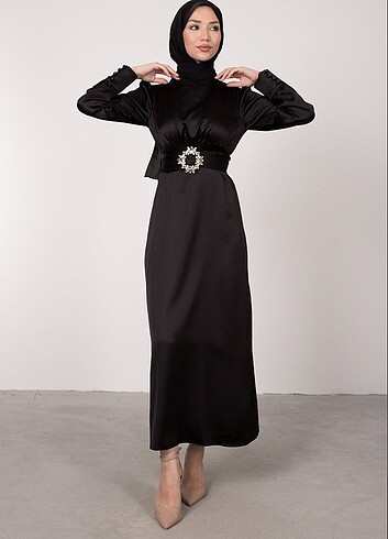 Tesettür abiye,siyah saten abiye - Görsel 4