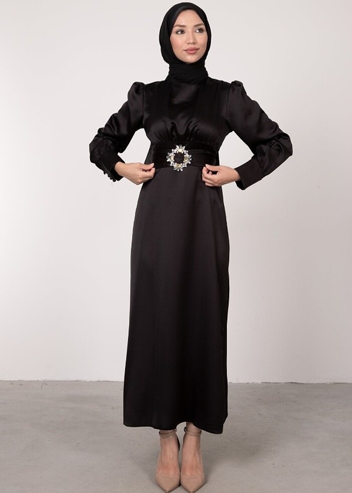 Tesettür abiye,siyah saten abiye - Görsel 2