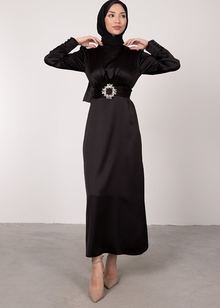Tesettür abiye,siyah saten abiye - Görsel 4