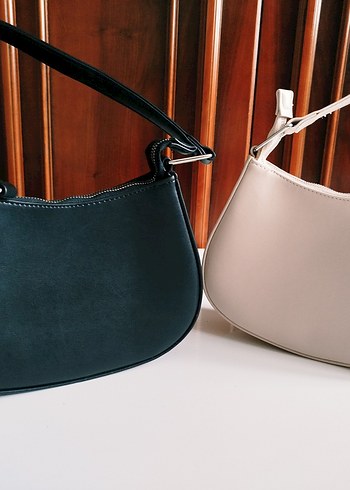 Bej siyah Deri Kadın Çanta - Görsel 2