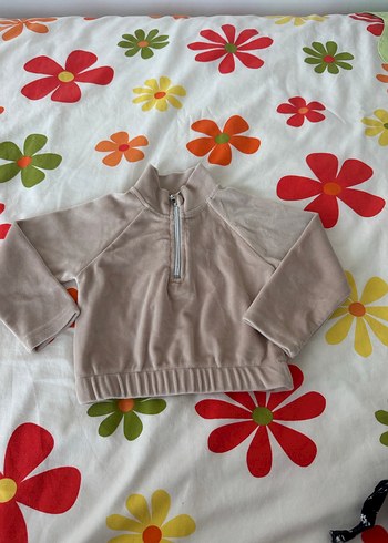 Kız Çocuk Bej Fermuarlı Yüksek Yakalı Sweatshirt
