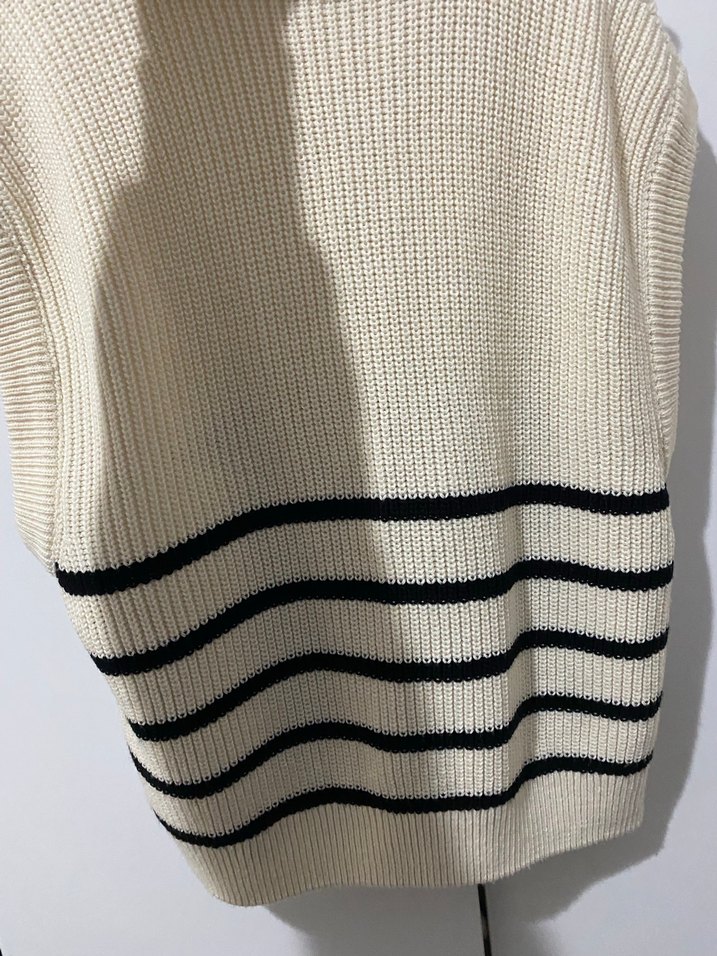 Yarım Fermuarlı Çizgili Bej Kadın Kazak - Görsel 5