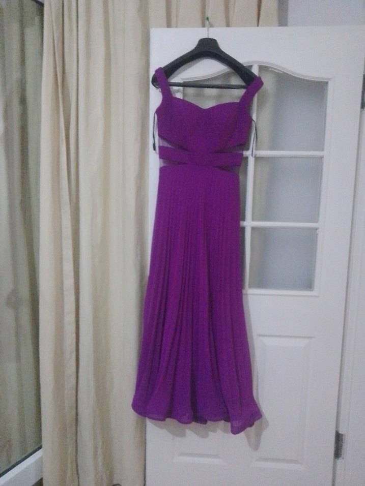 Mor Pilili Uzun Abiye Elbise - Görsel 2