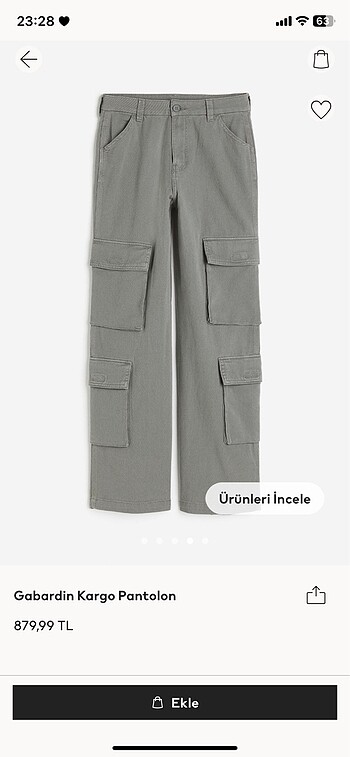 H&M gabardin kargo pantolon