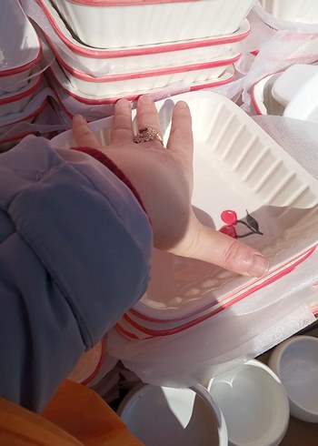 Kiraz desenli beyaz seramik kase - Görsel 5