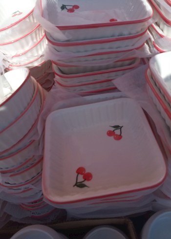 Kiraz desenli beyaz seramik kase - Görsel 7