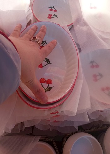 Kiraz desenli beyaz seramik kase - Görsel 4