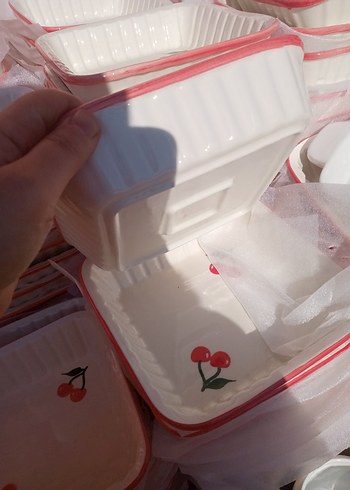 Kiraz desenli beyaz seramik kase - Görsel 6