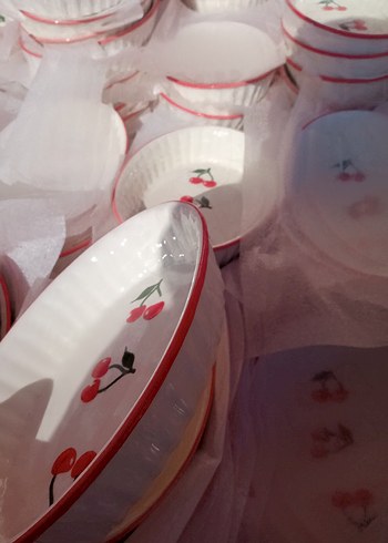 Kiraz desenli beyaz seramik kase - Görsel 9