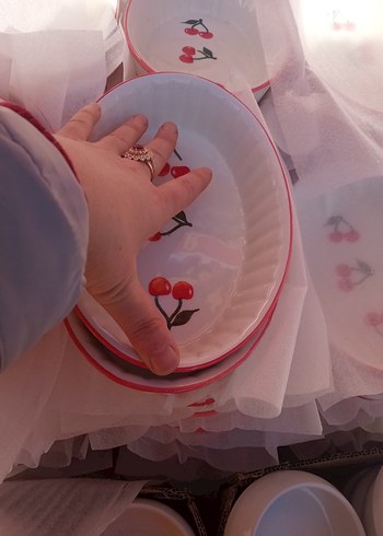 Kiraz desenli beyaz seramik kase - Görsel 3