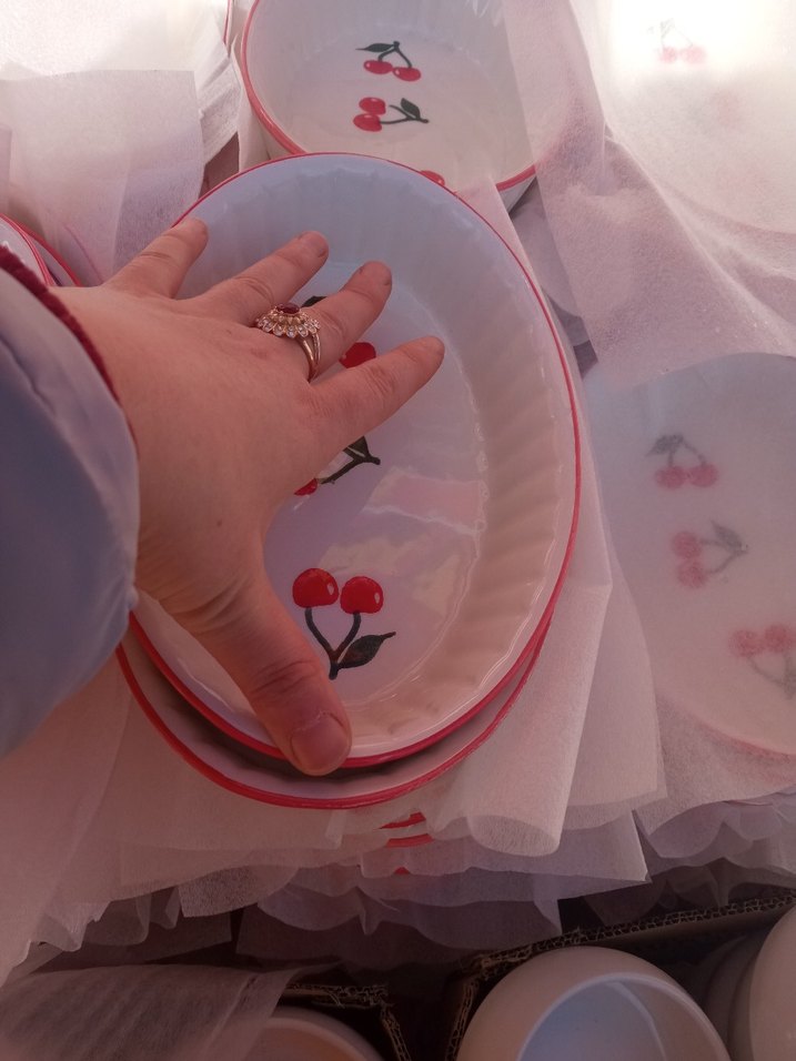 Kiraz desenli beyaz seramik kase - Görsel 2