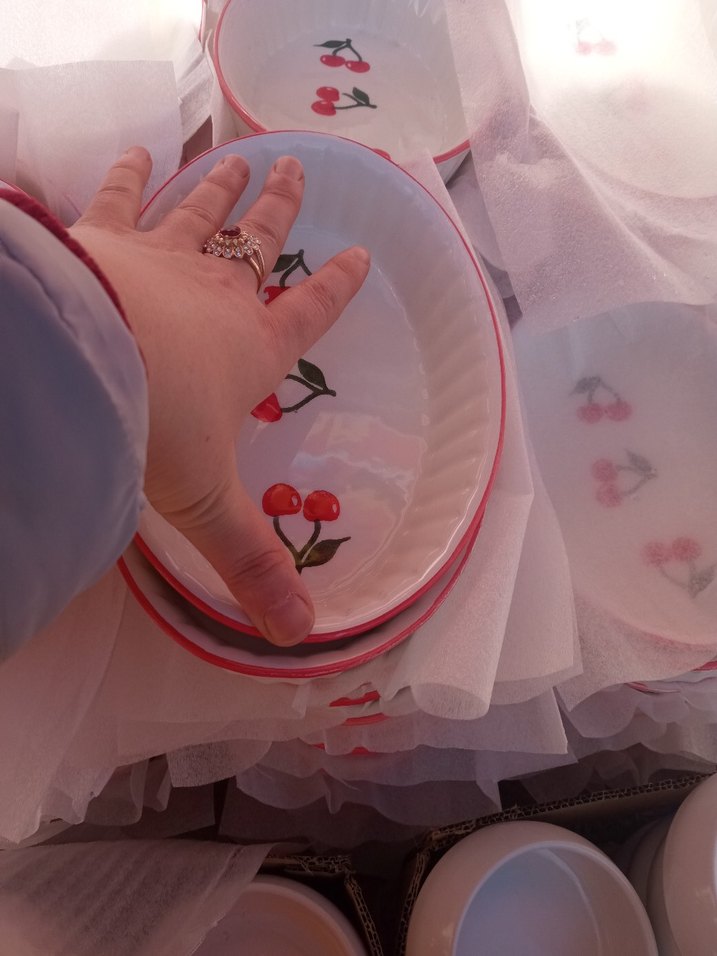 Kiraz desenli beyaz seramik kase - Görsel 4