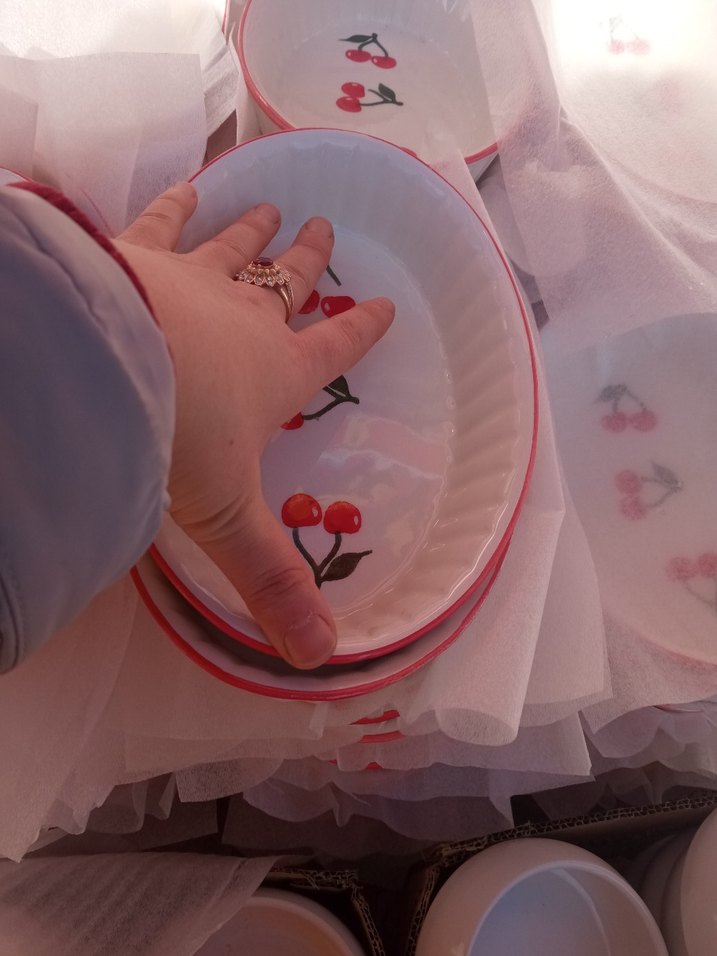 Kiraz desenli beyaz seramik kase - Görsel 3