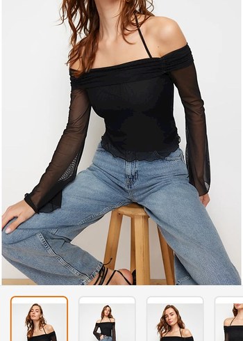 Drapeli Siyah Denim Bluz
