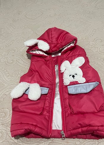 Kız Çocuk Kapüşonlu Pembe Nakışlı Yelek - Görsel 3