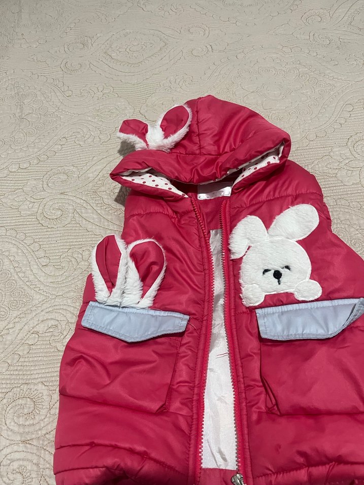 Kız Çocuk Kapüşonlu Pembe Nakışlı Yelek - Görsel 2