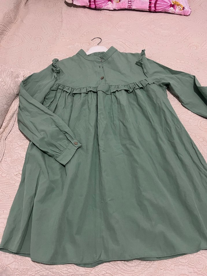 Yeşil Fırfırlı Keten Hamile Bluzu - Görsel 2