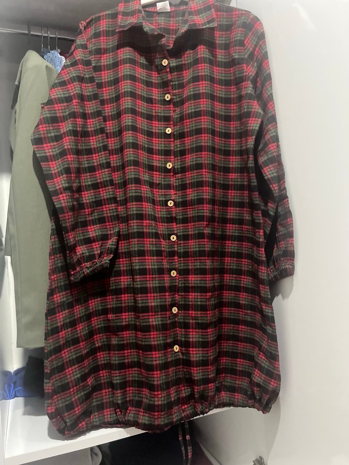 Düğmeli Kırmızı Kareli Rahat Gömlek - Görsel 3