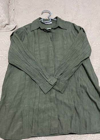 Düğmeli, Uzun Kollu Keten Kadın Gömlek - Görsel 4