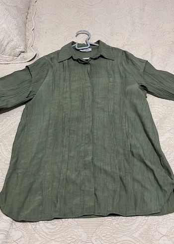 Düğmeli, Uzun Kollu Keten Kadın Gömlek - Görsel 2