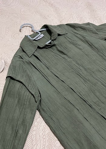 Düğmeli, Uzun Kollu Keten Kadın Gömlek - Görsel 3