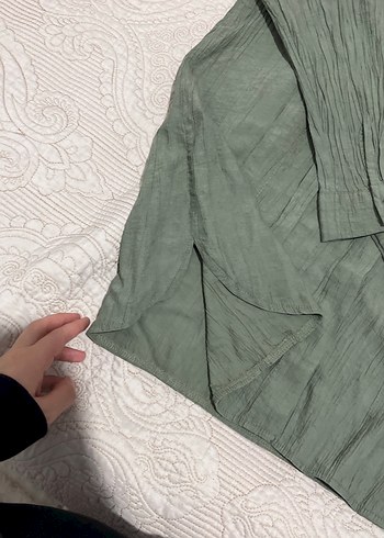 Düğmeli, Uzun Kollu Keten Kadın Gömlek - Görsel 5