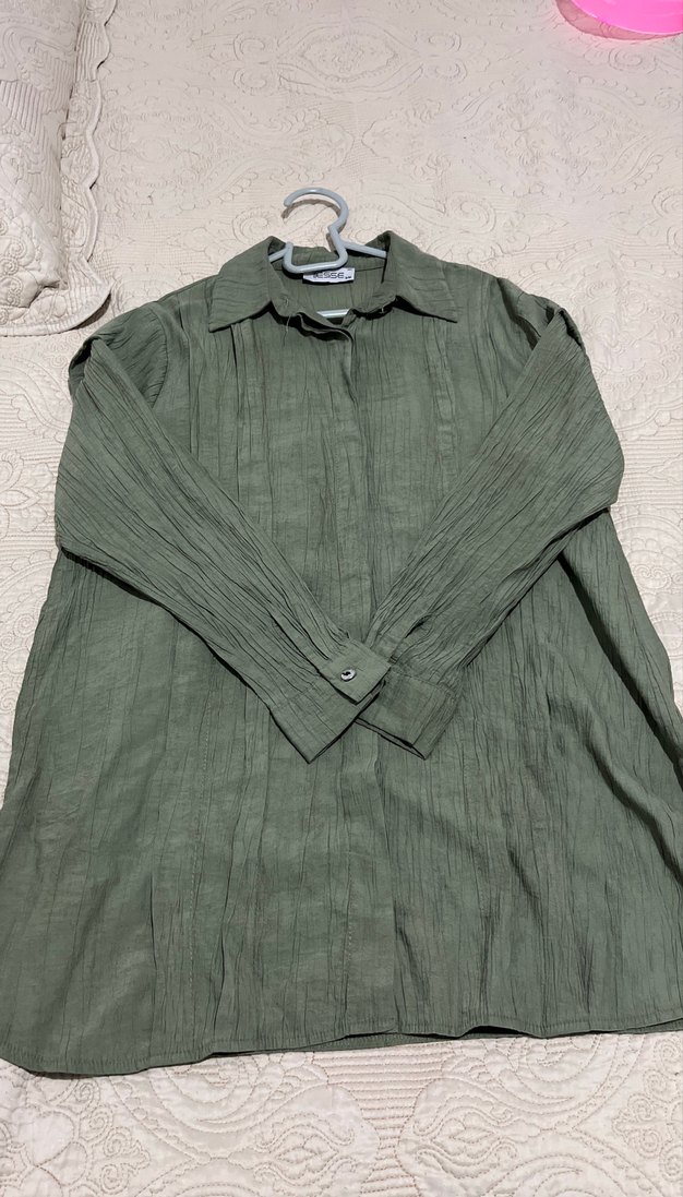 Düğmeli, Uzun Kollu Keten Kadın Gömlek - Görsel 4