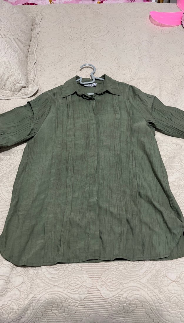 Düğmeli, Uzun Kollu Keten Kadın Gömlek - Görsel 2