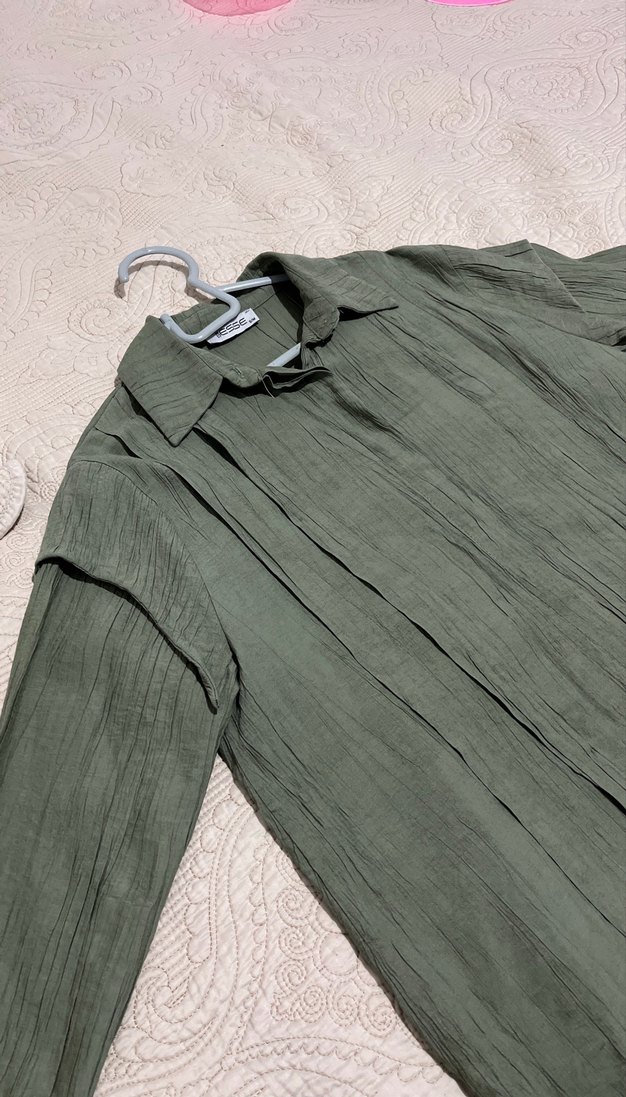 Düğmeli, Uzun Kollu Keten Kadın Gömlek - Görsel 3