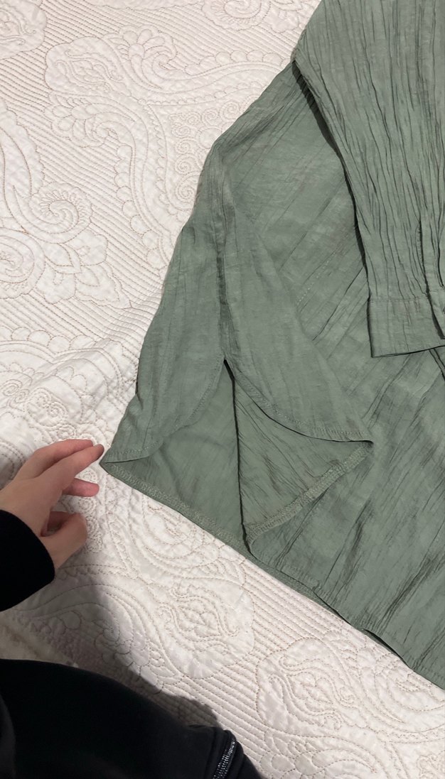 Düğmeli, Uzun Kollu Keten Kadın Gömlek - Görsel 5