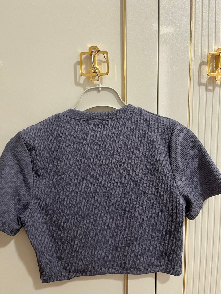 Gri Kısa Kollu Crop - Görsel 3