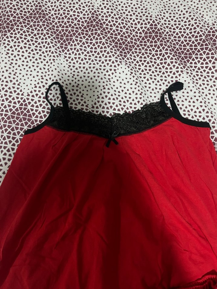 Kırmızı Dantelli Pijama Takımı - Görsel 2