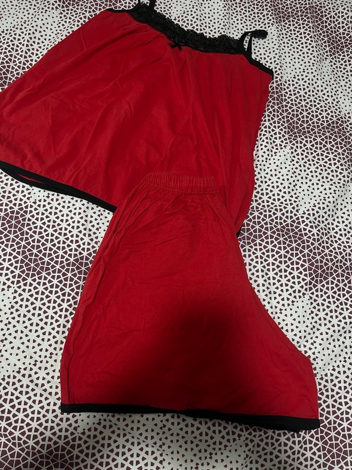 Kırmızı Dantelli Pijama Takımı - Görsel 3