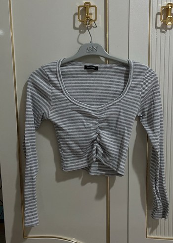 Gri Çizgili Bluz - Görsel 5