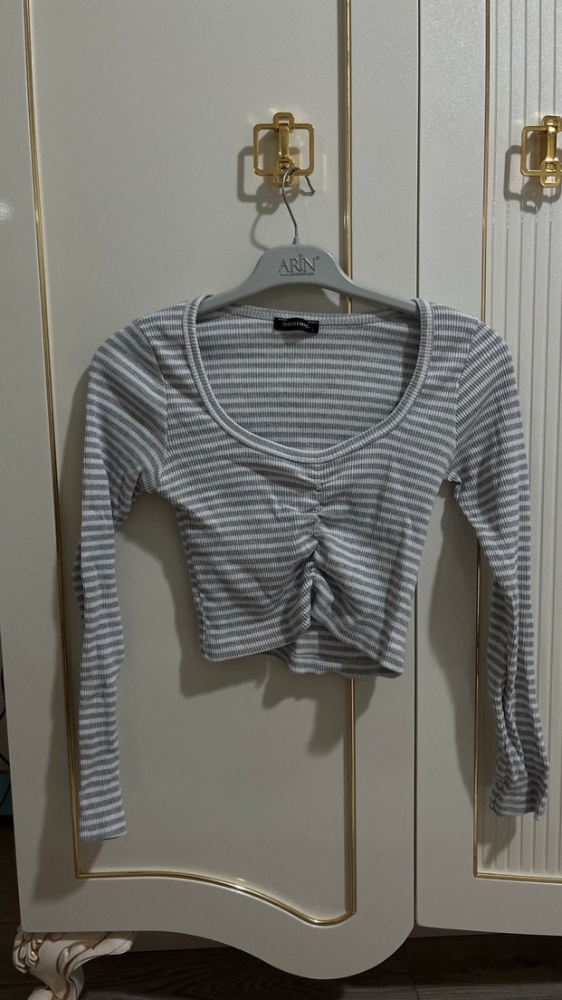 Gri Çizgili Bluz - Görsel 5