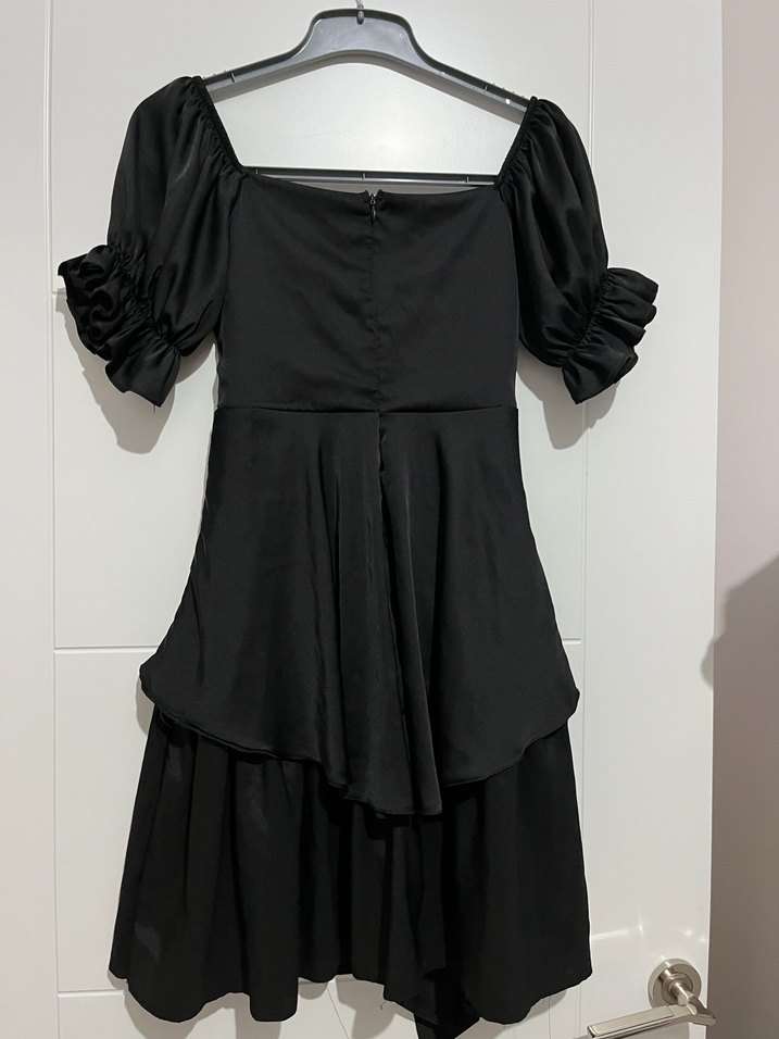 Siyah Fırfırlı saten abiye elbise - Görsel 3