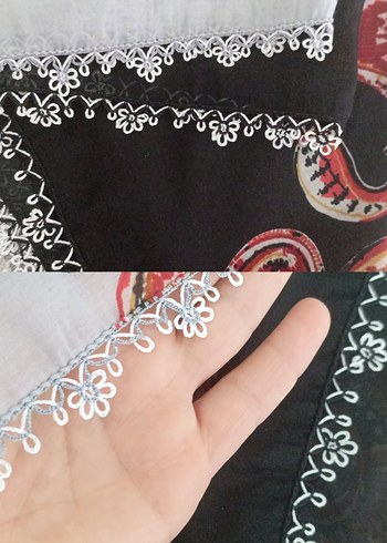 Dantel Detaylı Mavi Kadın Fular - Görsel 2