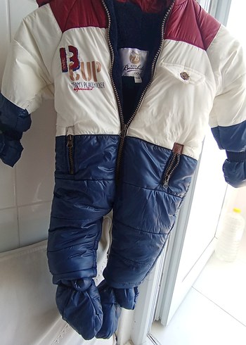 Fermuarlı Erkek Bebek Beyaz Lacivert Tulum - Görsel 2